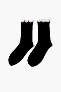 BLACK/WHITE Daisy Floral-Trim Crew Socks, image 2