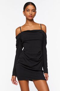 BLACK Crepe Open-Shoulder Mini Dress, image 4