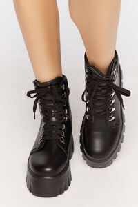BLACK Faux Leather Lace-Up Combat Boots, image 4