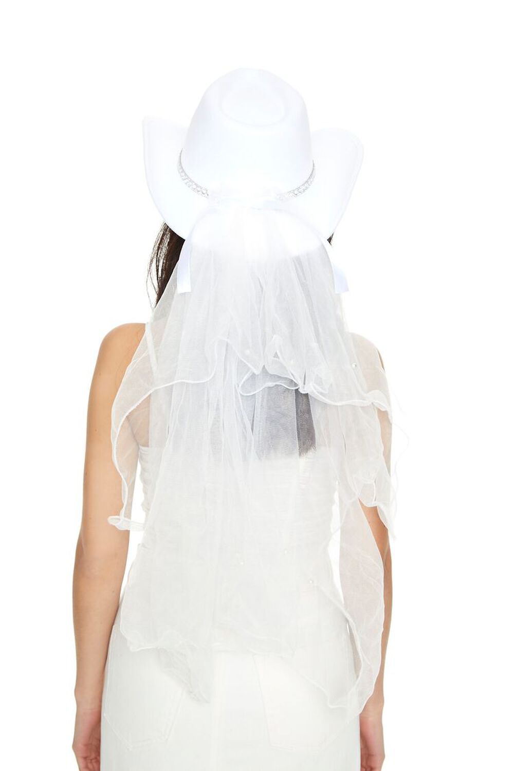 WHITE/MULTI Rhinestone Veil Cowboy Hat, image 3