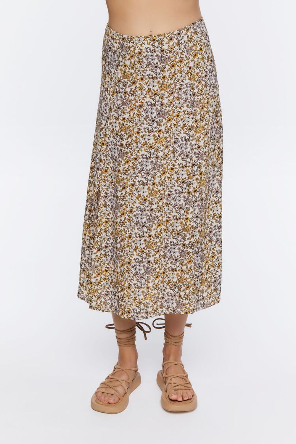 TAUPE/MULTI Floral Print Midi Skirt, image 2
