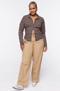 BROWN/MULTI Plus Size Striped Ribbed Knit Shirt, image 4