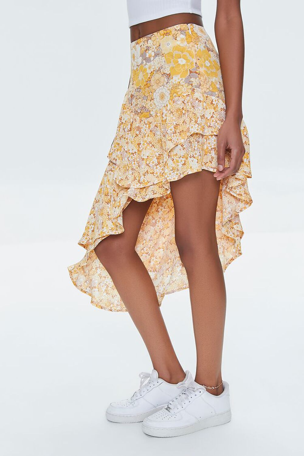 MUSTARD/MULTI Floral Print High-Low Skirt, image 3