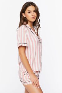 PINK/WHITE Striped Pajama Shirt & Shorts Set, image 2