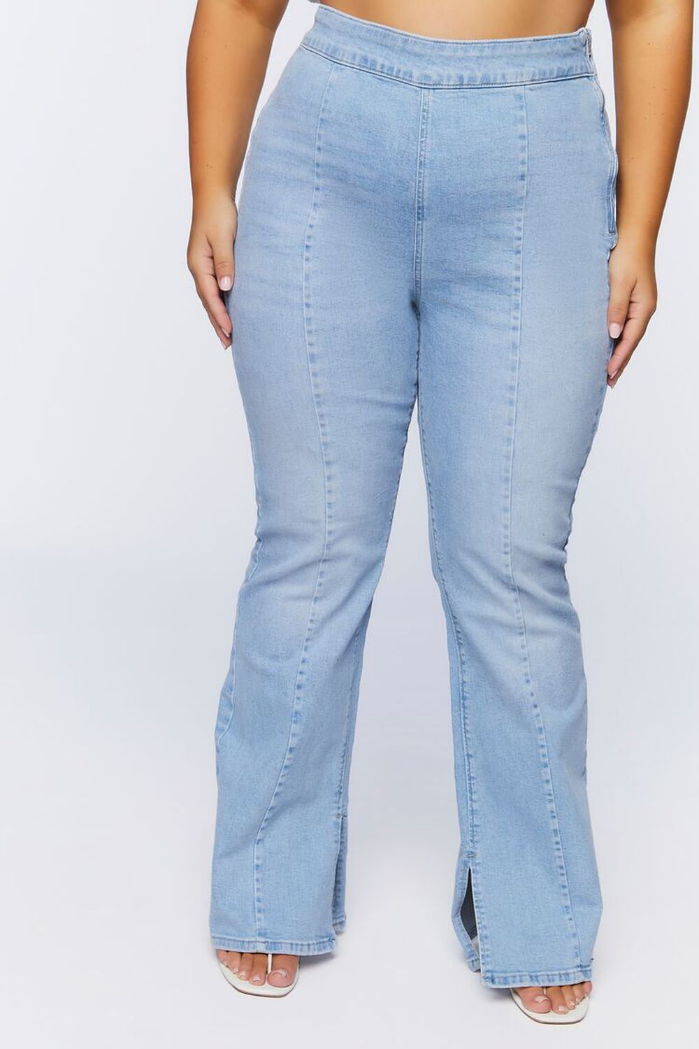 LIGHT DENIM Plus Size High-Rise Split Flare Jeans, image 3