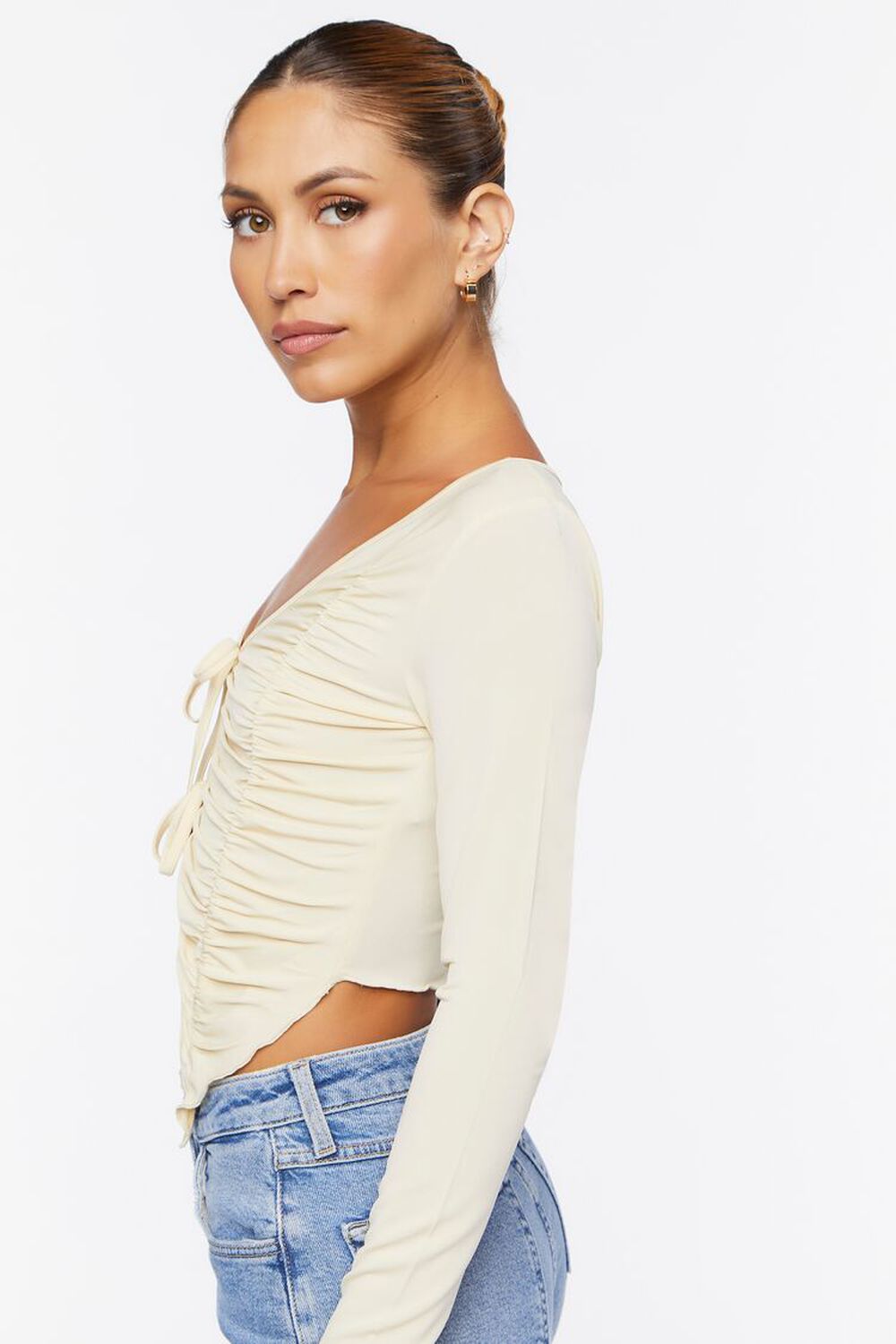NATURAL Ruched Tie-Front Top, image 2