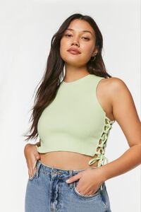 Ribbed Lace-Up Cropped Tank Top | Forever 21