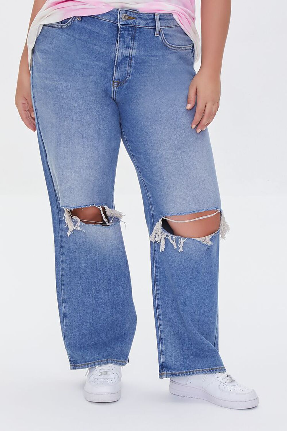 MEDIUM DENIM Plus Size Distressed Straight-Leg Jeans, image 2