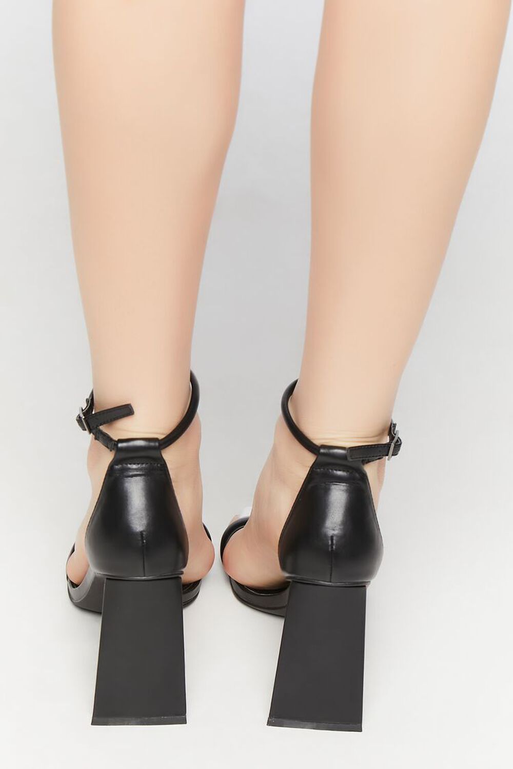 BLACK Faux Leather Open-Toe Flare Heels, image 3