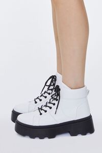 WHITE Faux Leather Lace-Up Booties, image 2