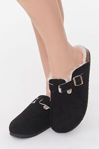 BLACK Faux Suede Buckled Mules, image 1