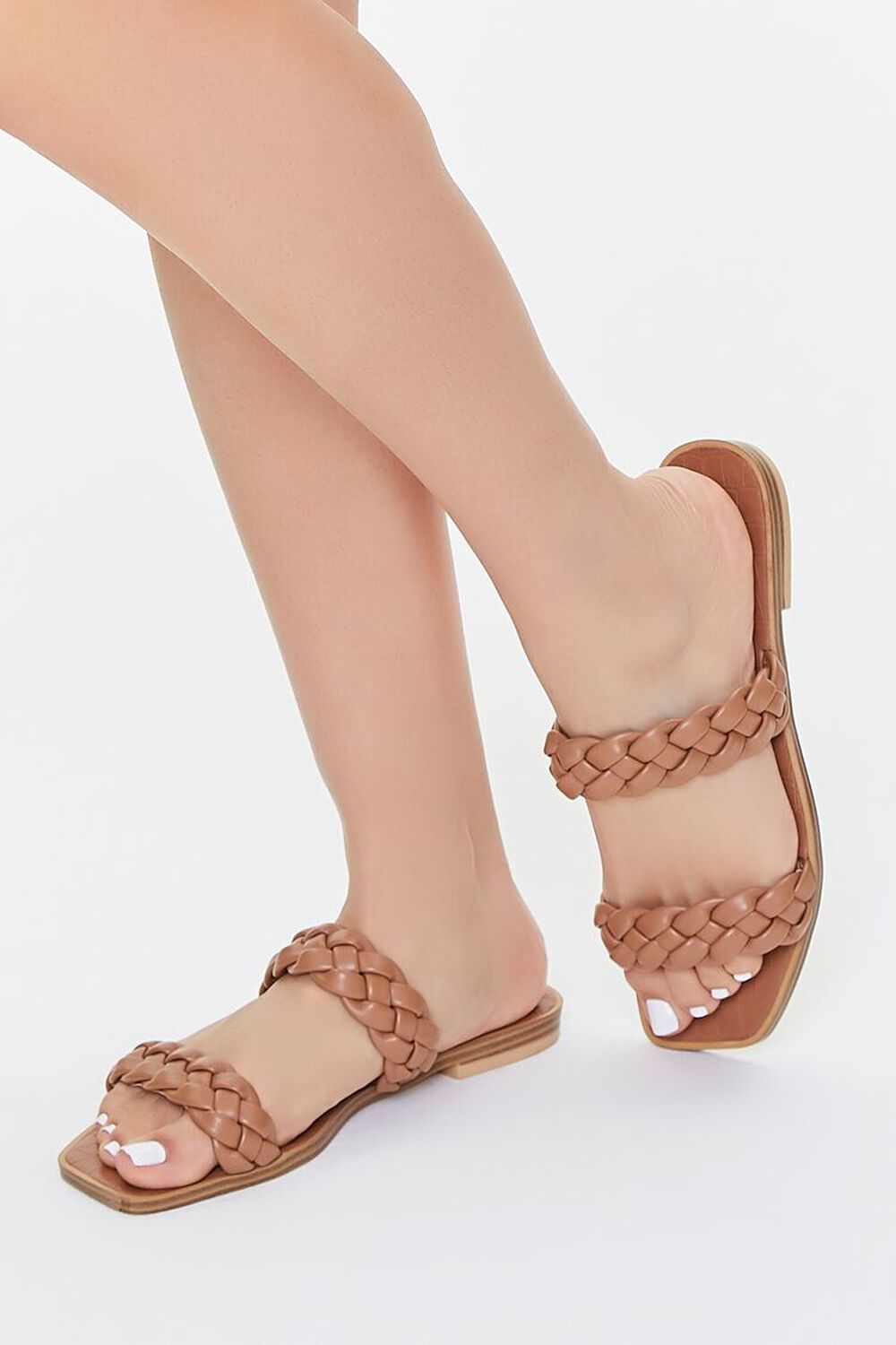 BROWN Braided Faux Leather Sandals, image 1