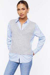 GREY/MULTI Sweater Vest Combo Shirt, image 1