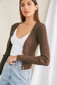 BROWN Ribbed Knit Cardigan Sweater, image 5