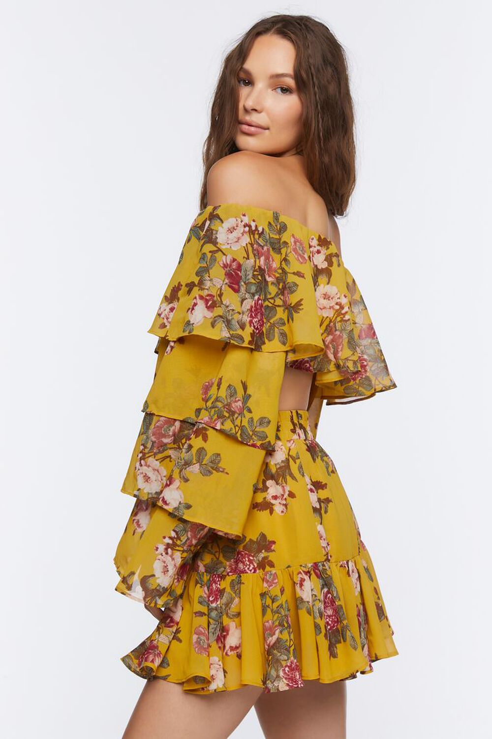 YELLOW/MULTI Floral Print Crop Top & Mini Skirt Set, image 2