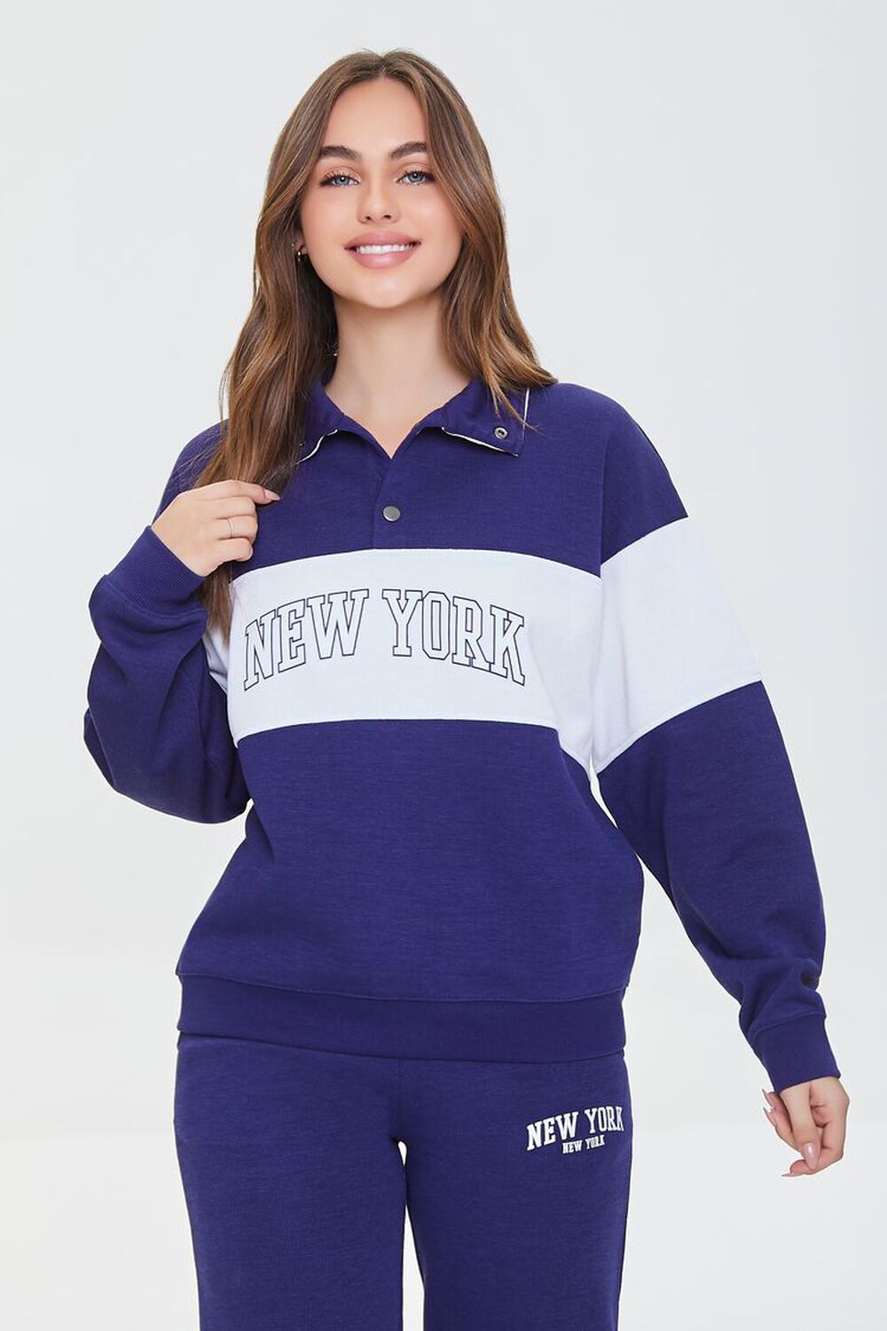 NAVY/WHITE Colorblock New York Graphic Pullover, image 1