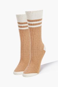 TAUPE/MULTI Varsity-Striped Waffle Knit Crew Socks, image 1