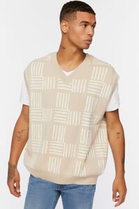 TAUPE/CREAM Checkered Sweater Vest, image 6