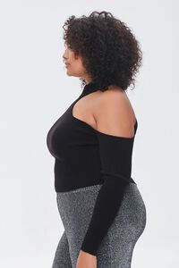 BLACK Plus Size Ribbed Open-Shoulder Sweater, image 2