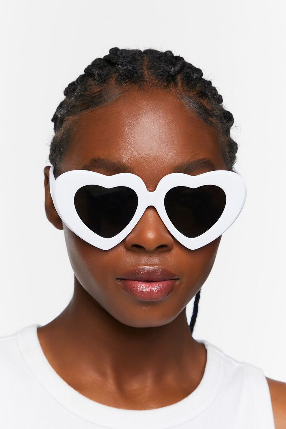 WHITE/BLACK Oversized Tinted Heart Sunglasses, image 3