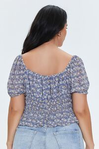 BLUE/MULTI Plus Size Ditsy Floral Ruffled Top, image 4