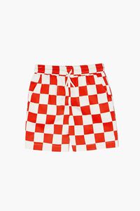 WHITE/RED Kids Checkered Drawstring Shorts (Girls + Boys), image 1