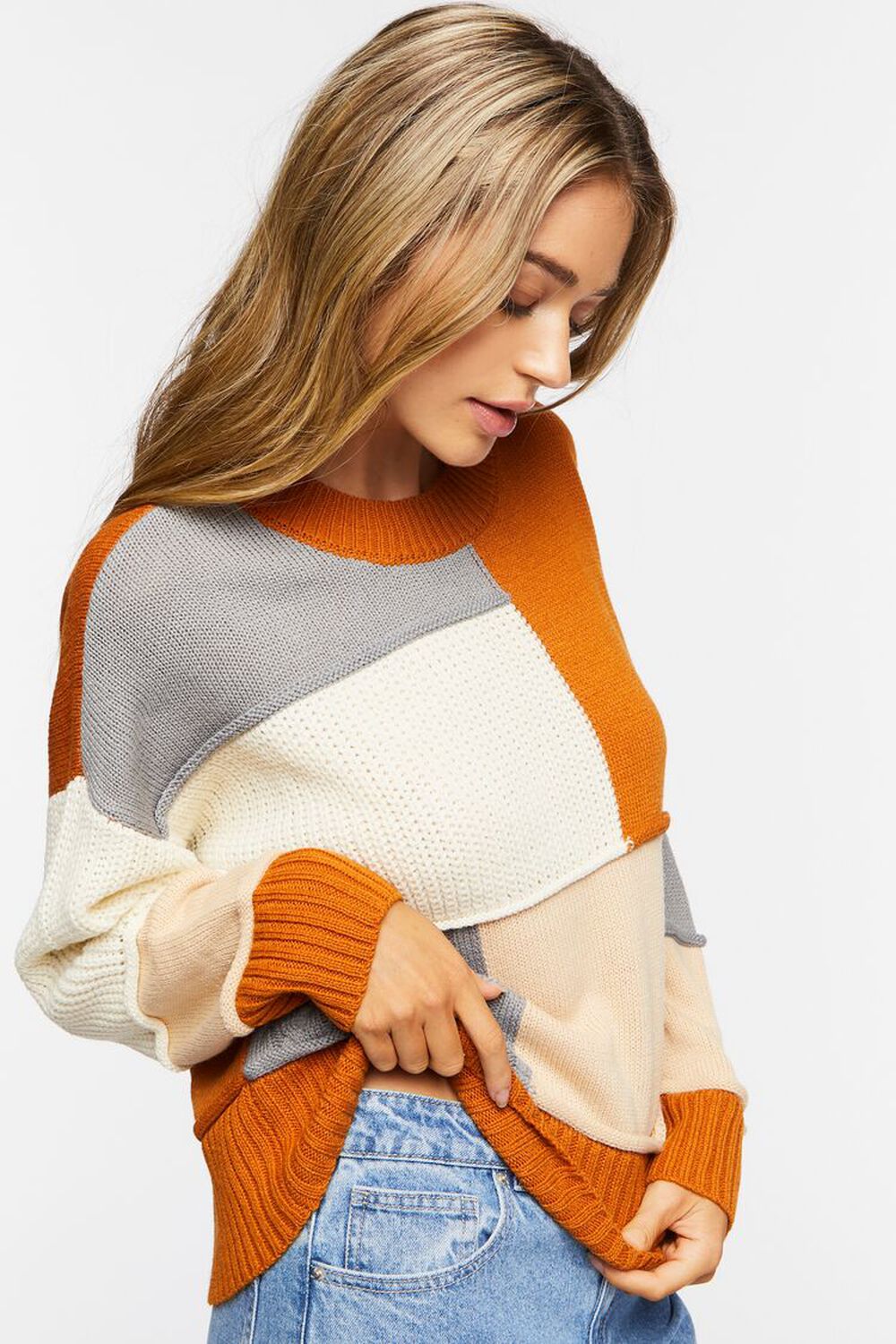 CAMEL/MULTI Colorblock Drop-Sleeve Sweater, image 2