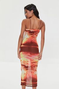 ORANGE/MULTI Abstract Print Mesh Midi Dress, image 3