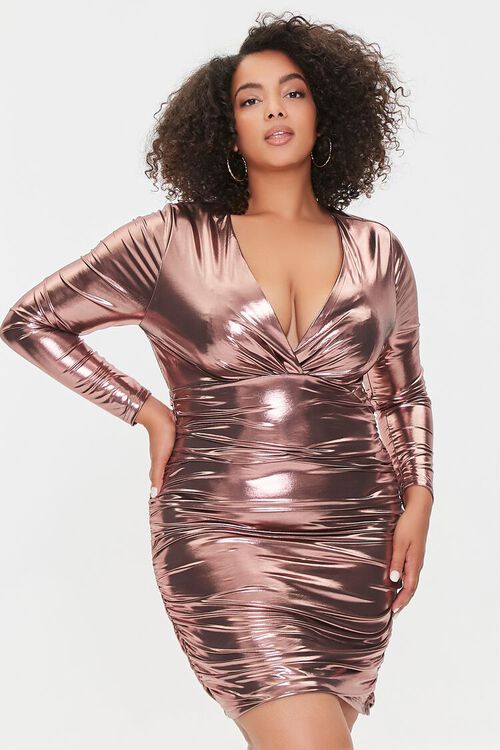 PINK Plus Size Ruched Metallic Dress, image 5
