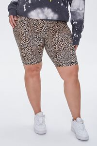 TAN/BLACK Plus Size Leopard Print Biker Shorts, image 2