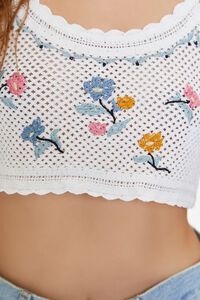 WHITE/MULTI Embroidered Floral Crochet Crop Top, image 5