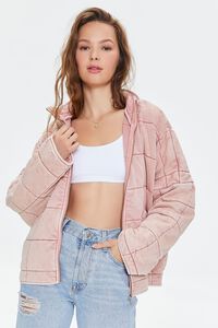 DUSTY PINK Quilted Zip-Up Jacket, image 1