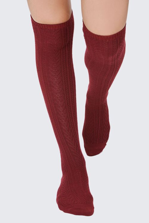 BURGUNDY Pointelle Knit Over-the-Knee Socks, image 4