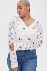 CREAM/MULTI Plus Size Lemon Cardigan Sweater, image 1