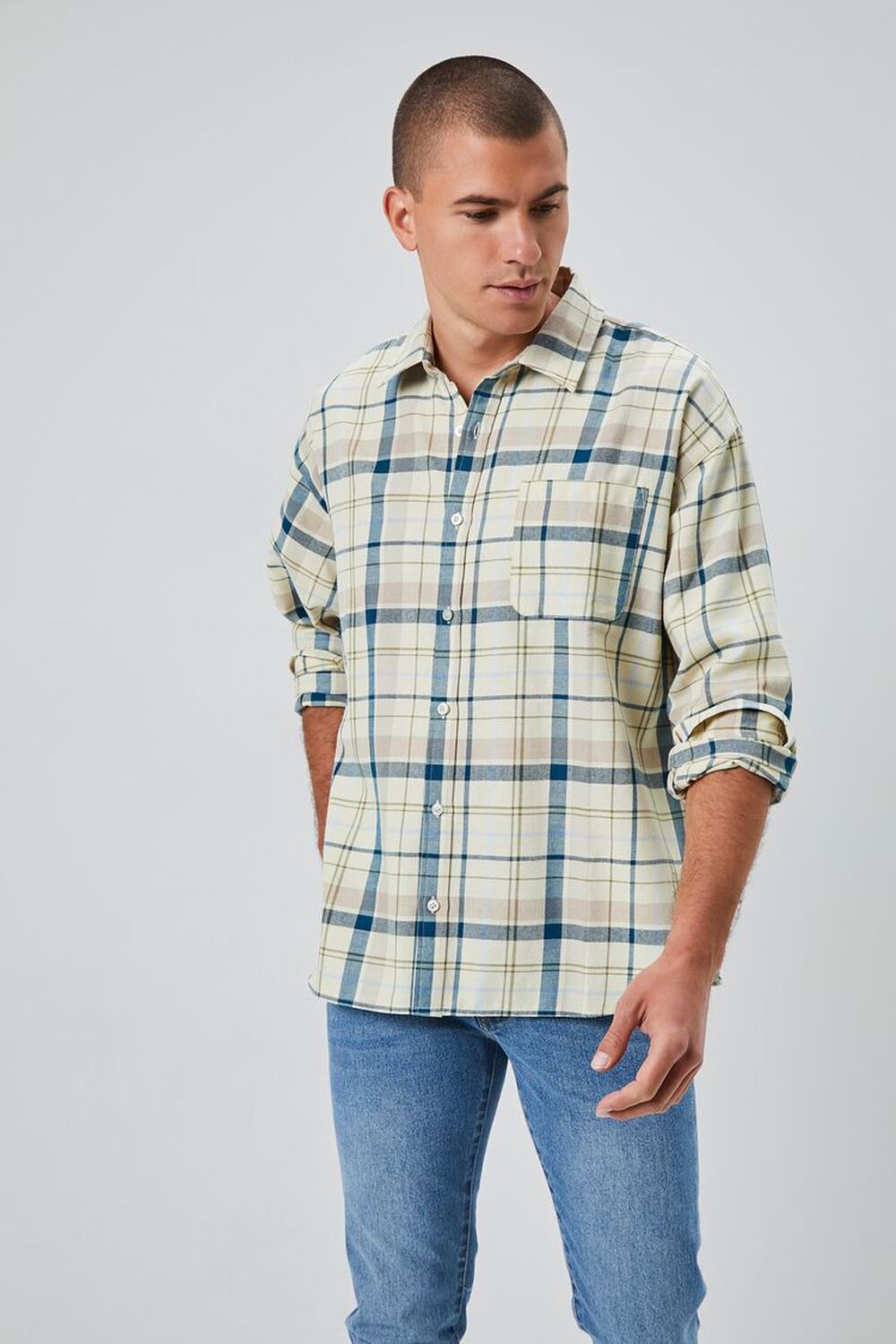 TAUPE/MULTI Plaid Linen-Blend Shirt, image 1