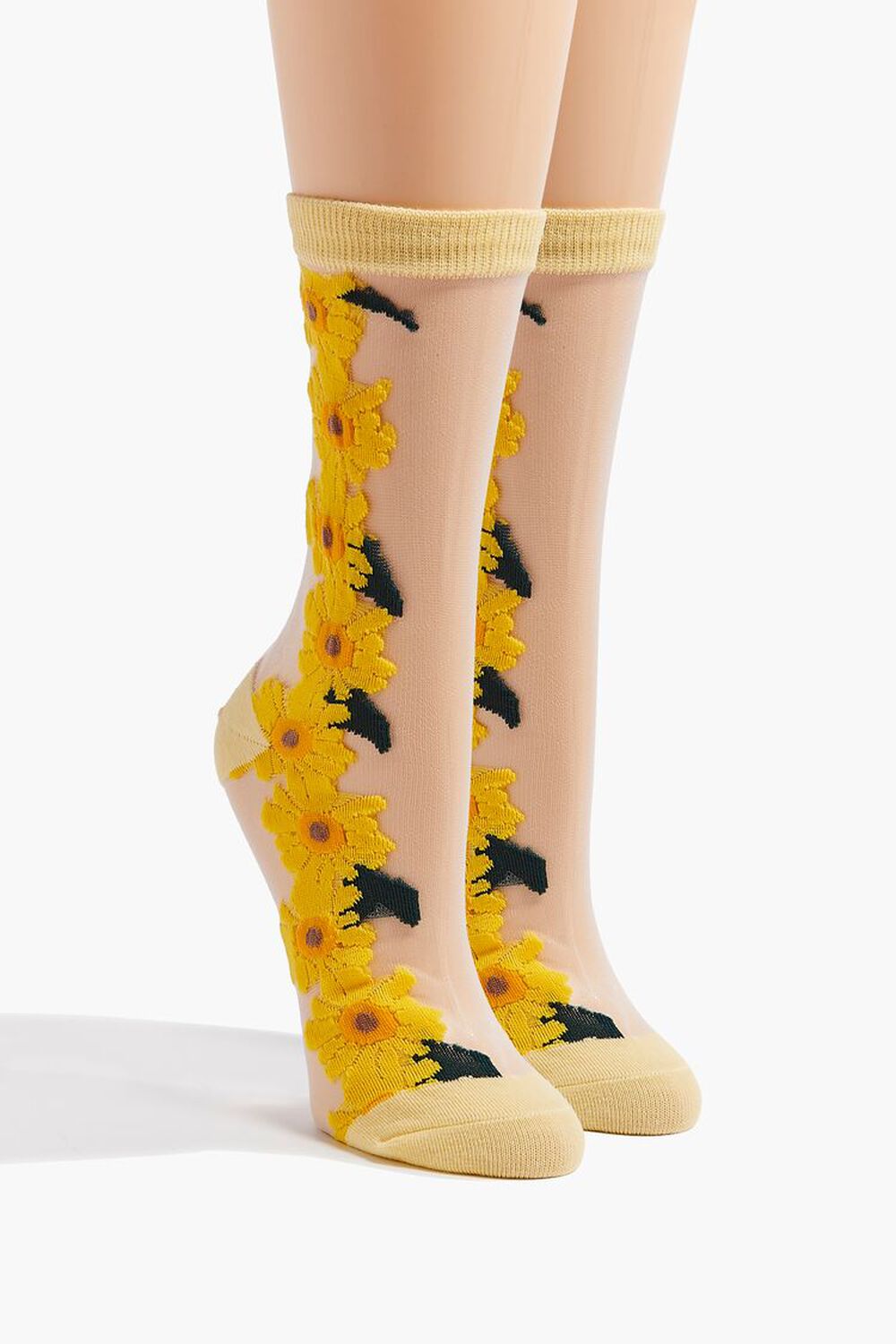 YELLOW/MULTI Embroidered Floral Mesh Crew Socks, image 1