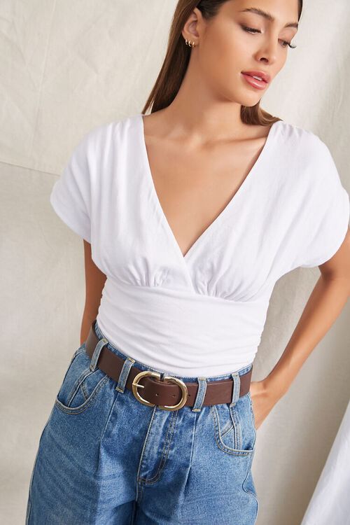 WHITE Ruched Cap Sleeve Top, image 1