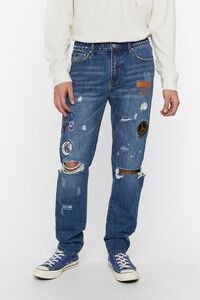 DARK DENIM Slim-Fit Patch Jeans, image 2
