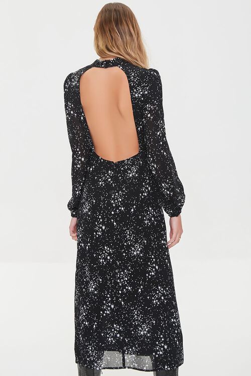BLACK/MULTI Celestial Print Open-Back Midi Dress, image 3