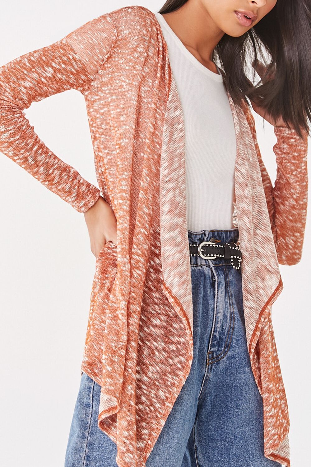 RUST Sheer Marled Open-Front Cardigan, image 1