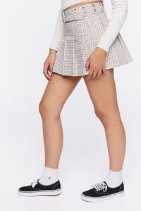 TAUPE/MULTI Pleated Gingham Mini Skirt, image 3