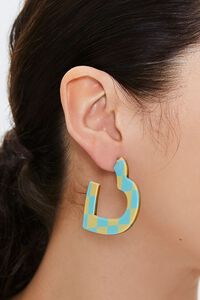 BLUE/YELLOW Checkered Heart Hoop Earrings, image 1