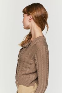 BROWN Distressed Cable Knit Cardigan Sweater, image 2