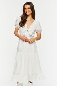 WHITE Gingham Chiffon Tiered Midi Dress, image 4