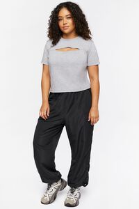HEATHER GREY Plus Size Cutout Cropped Tee, image 3