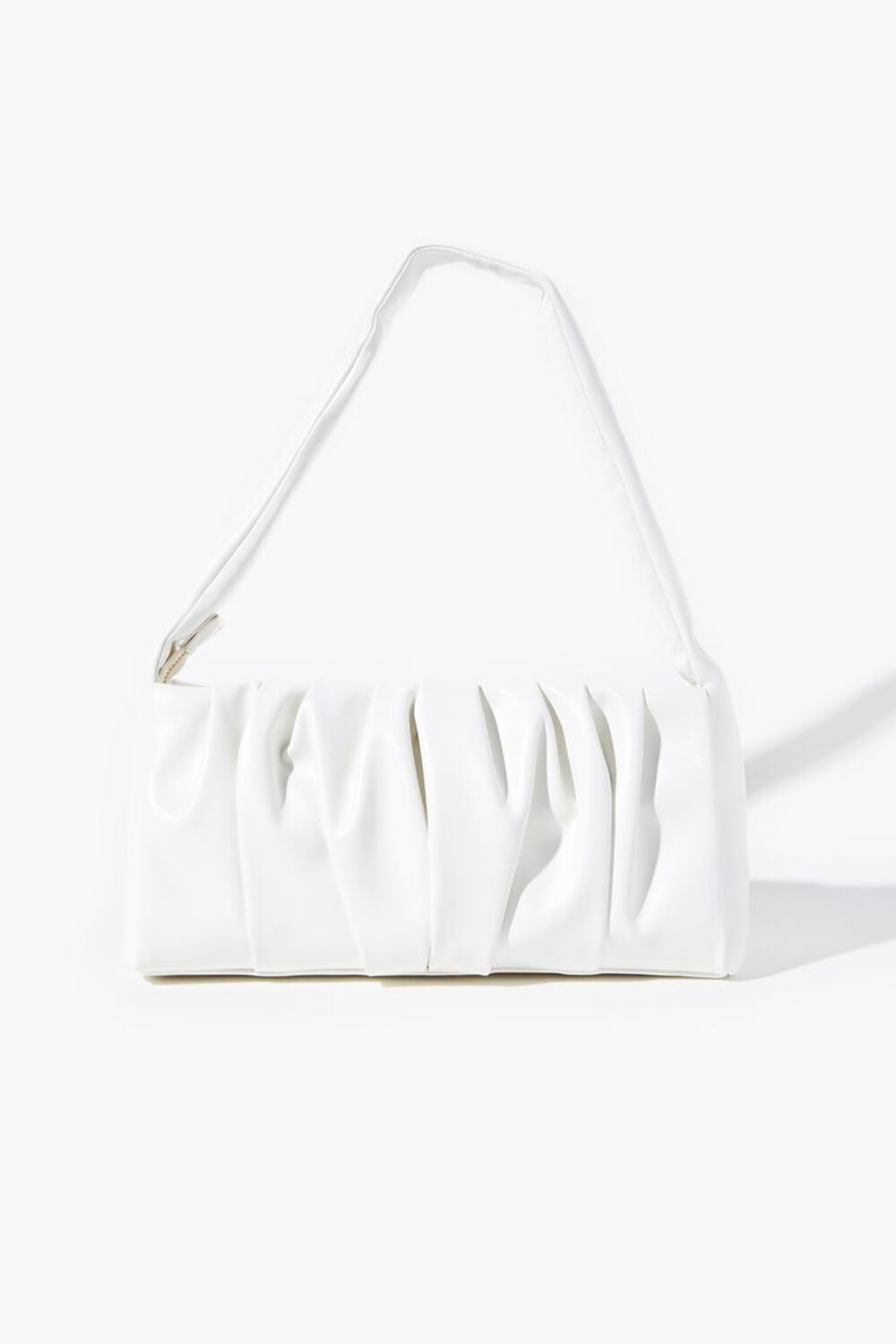 WHITE Faux Leather Ruched Shoulder Bag, image 1