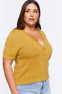MATTE GOLD Plus Size Cable-Knit Cardigan Sweater, image 2