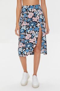 BLACK/MULTI Floral Print Crop Top & Midi Skirt Set, image 6