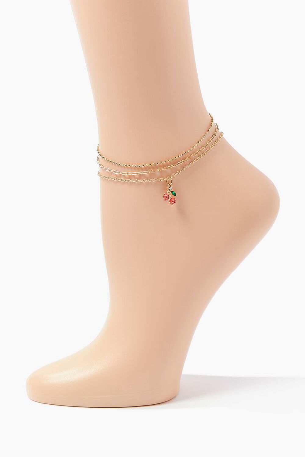 GOLD/RED Upcycled Cherry Charm Anklet Set, image 1