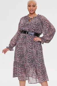 TAN/MULTI Plus Size Chiffon Snakeskin Print Dress, image 1